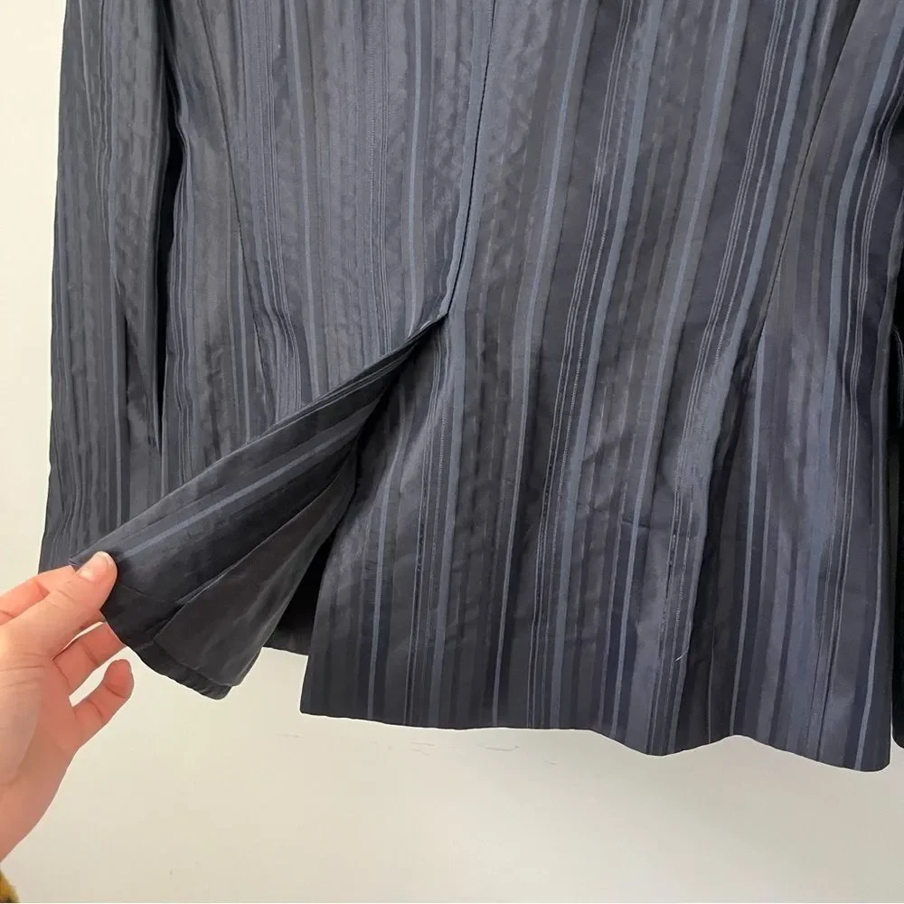 Massimo Dutti 2000s Vintage Textured Navy Blue Striped Blazer Jacket EU Sz 40/30